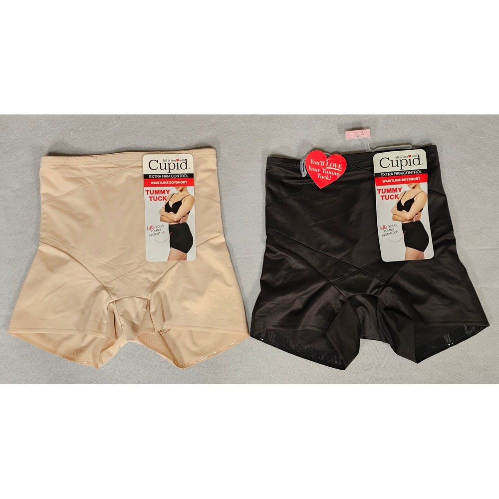Cupid Tummy Tuck Shapewear L Waistline Boyshort Black Beige 2 Pack NWT